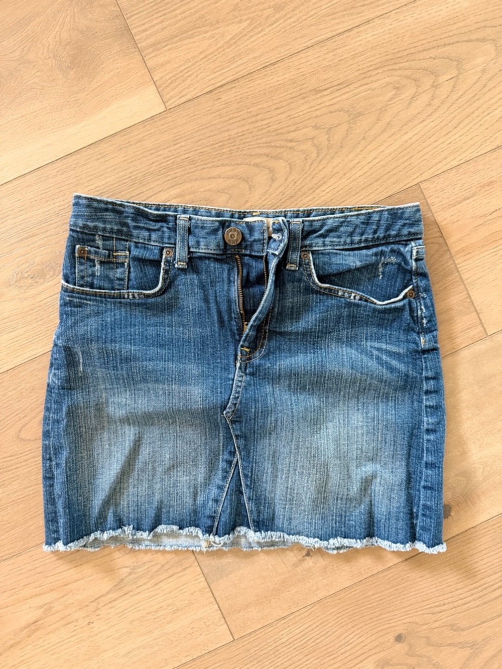 GAP Distressed Denim Mini Skirt in Faded Blue